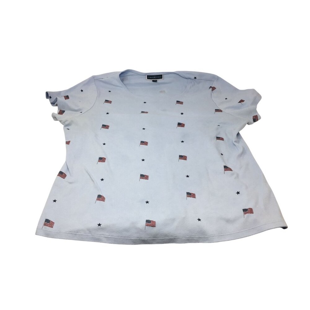 KAREN SCOTT (KS) WOMENS AMERICAN FLAG TEE SHIRT SIZE 2X